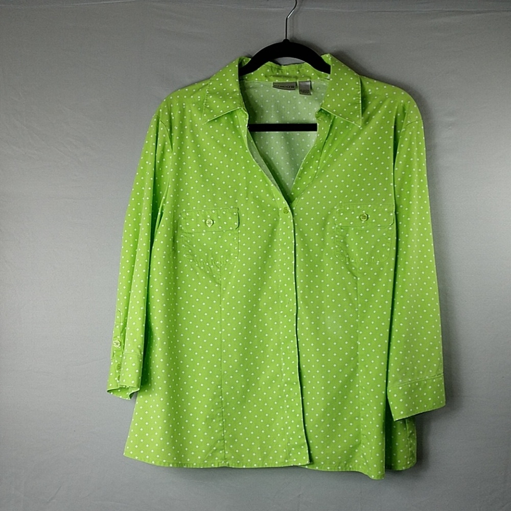 Chico's Womens Lime Green Button Down Shirt Size 3
